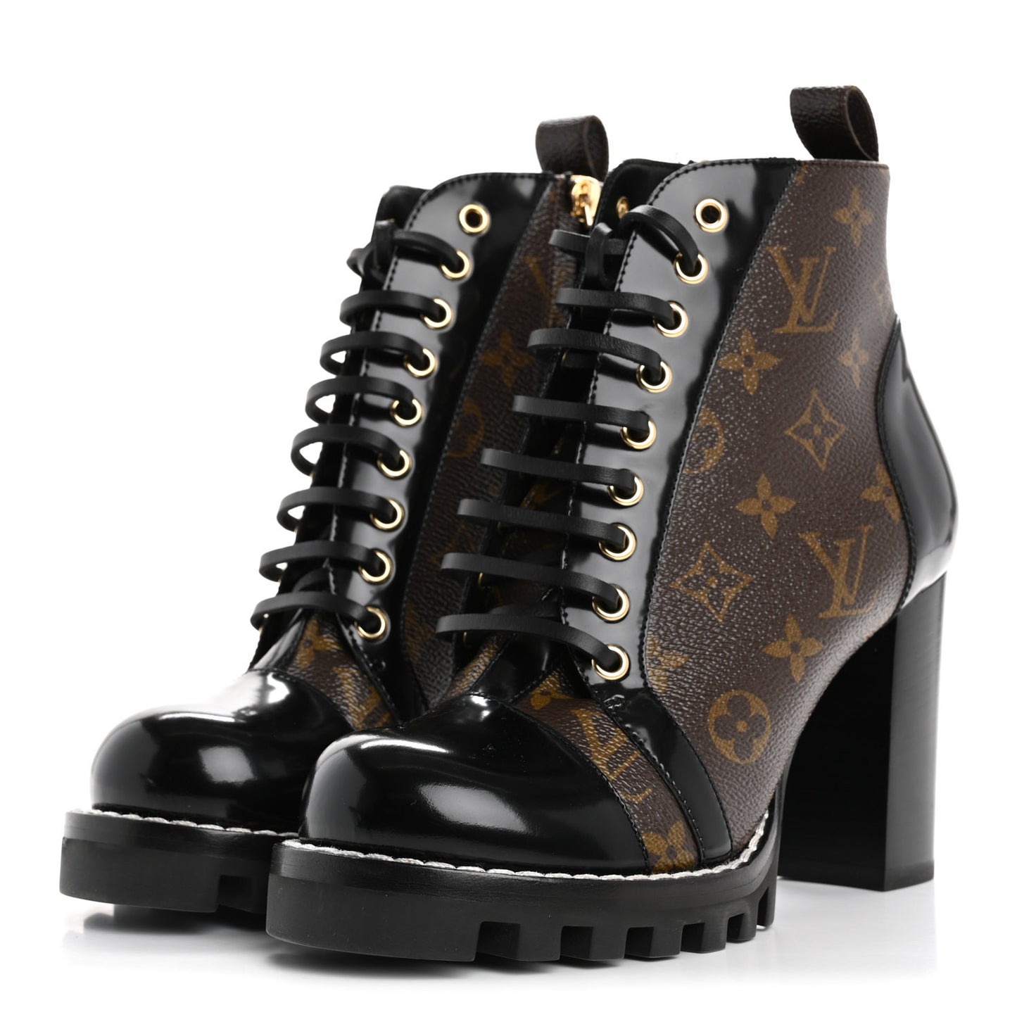 Patent Calfskin Monogram Star Trail Ankle Boots 37.5 Black