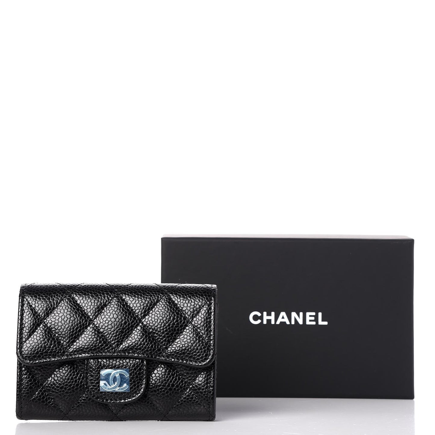 Caviar Quilted Flap Card Holder Black