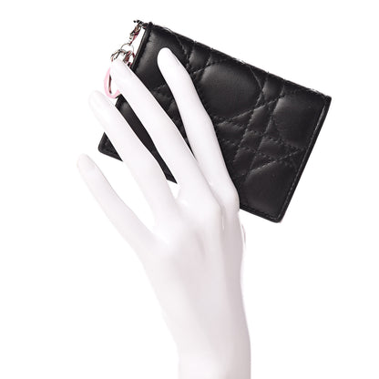Christian Dior Lambskin Cannage Bi-Color Small Lady Dior Flap Card Holder Black Pink 2 of 9