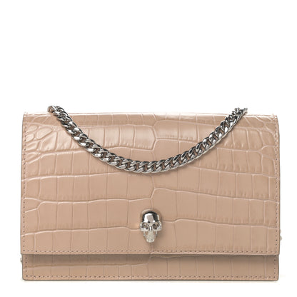 Alexander McQueen Calfskin Crocodile Embossed Skull Mini Crossbody Bag Beige 1 of 10