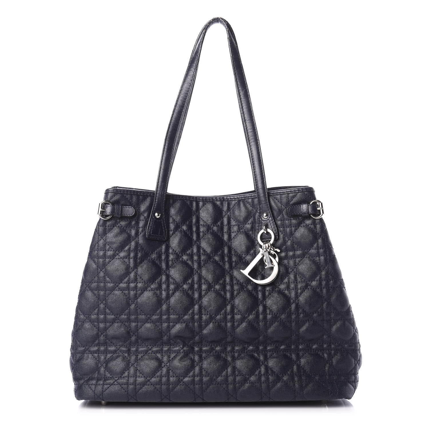 Christian Dior Coated Canvas Cannage Medium Panarea Tote Navy 1 of 12