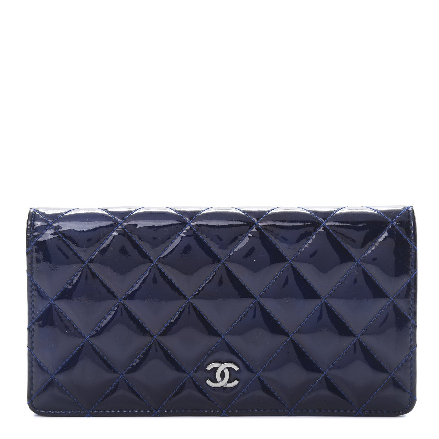 Patent Calfskin Quilted Yen Wallet Blue