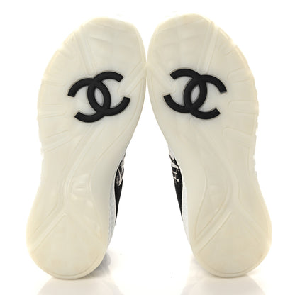 Chanel Nylon Suede Calfskin Printed Sneakers 38.5 White Black 5 of 7