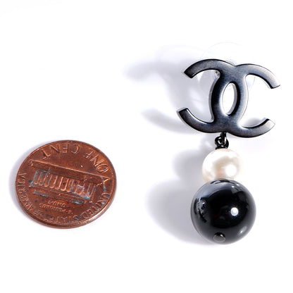Chanel Ruthenium Pearl Bead CC Drop Earrings Black 2 of 5