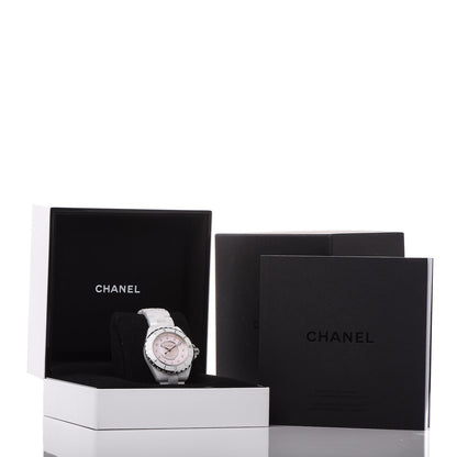 Chanel Stainless Steel Ceramic Diamond Pink Mother of Pearl 38mm J12 Automatic Watch White 7 of 7