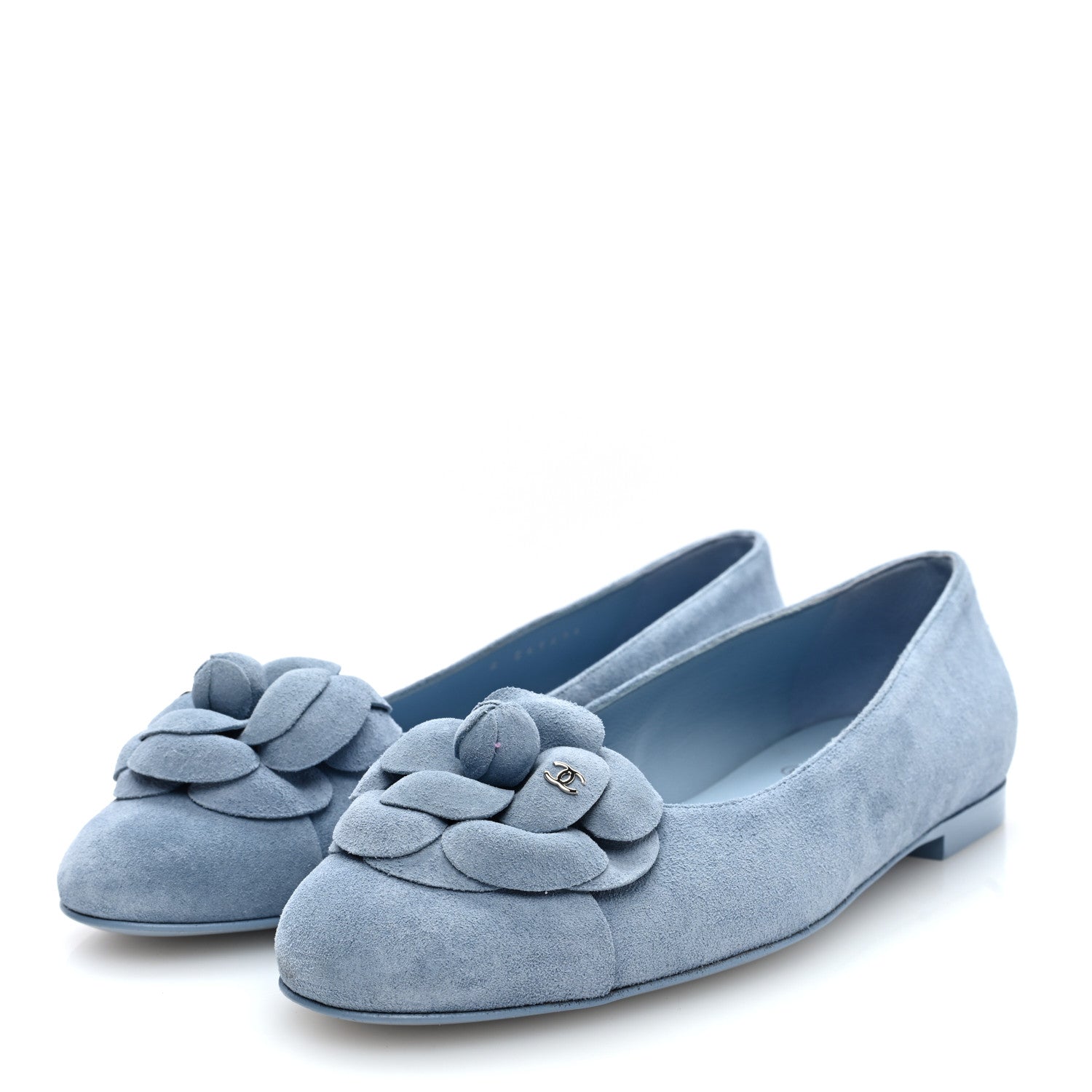 Chanel Suede Cap Toe Camellia Ballerina Flats 36.5 Light Blue 2 of 9