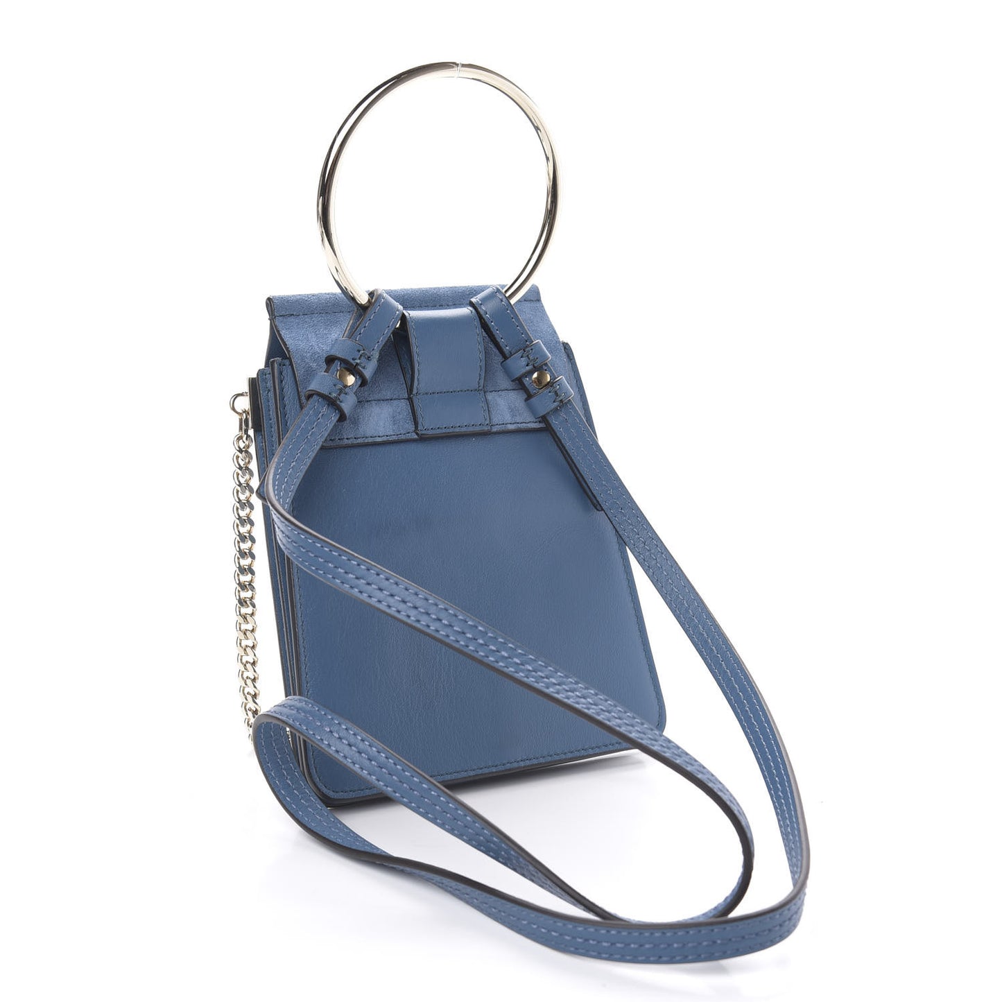 Suede Calfskin Mini Faye Bracelet Bag Vinyl Blue