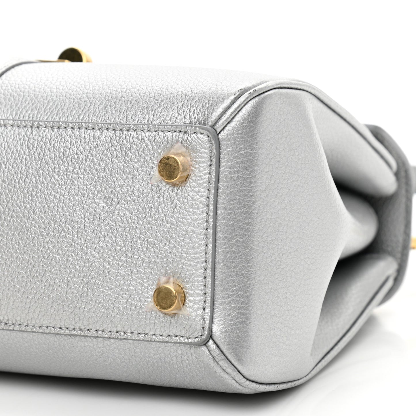 Laminated Grained Calfskin Small 16 Top Handle Bag Silver