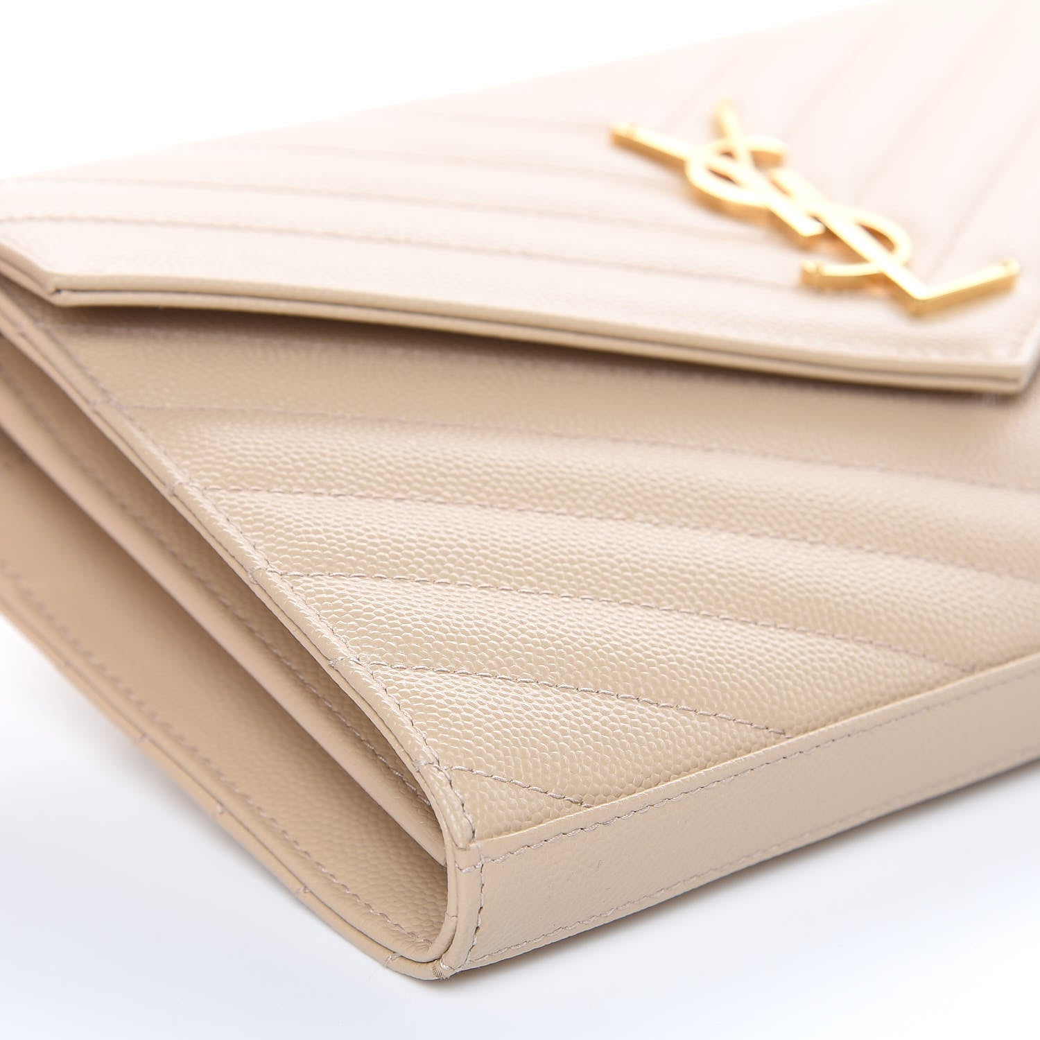 Saint Laurent Grain De Poudre Matelasse Chevron Monogram Chain Wallet Nude Powder 7 of 8