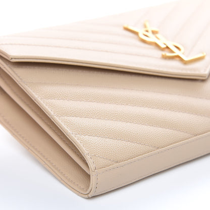Saint Laurent Grain De Poudre Matelasse Chevron Monogram Chain Wallet Nude Powder 7 of 8