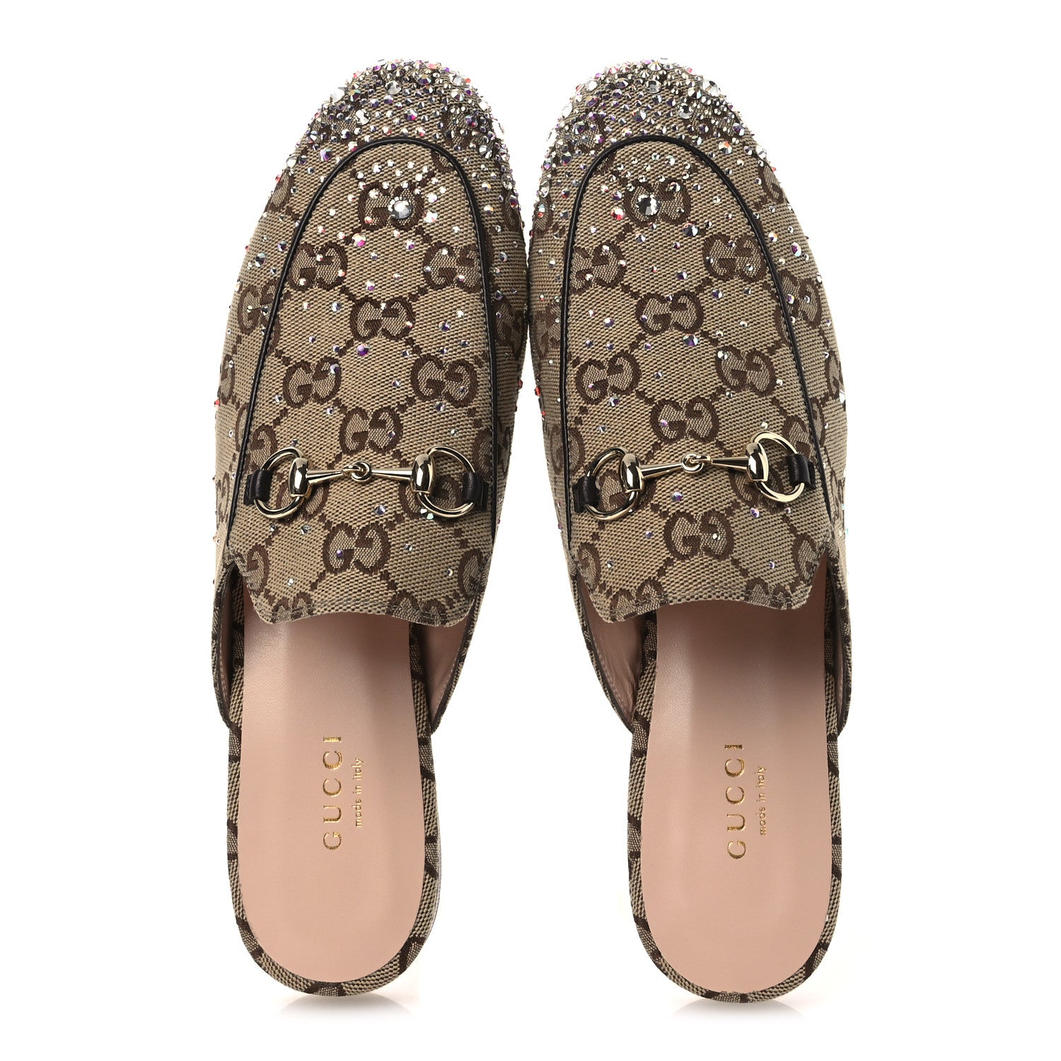 Gucci Crystal Canvas GG Monogram Nappa Womens Princetown Slippers 37.5 Beige Ebony New Acero 2 of 11