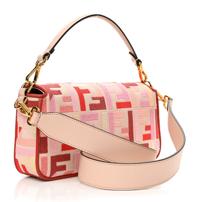 Fendi Canvas Vitello King FF Embroidered Baguette Rosa Quarzo Bloody Mary Multicolor 3 of 8