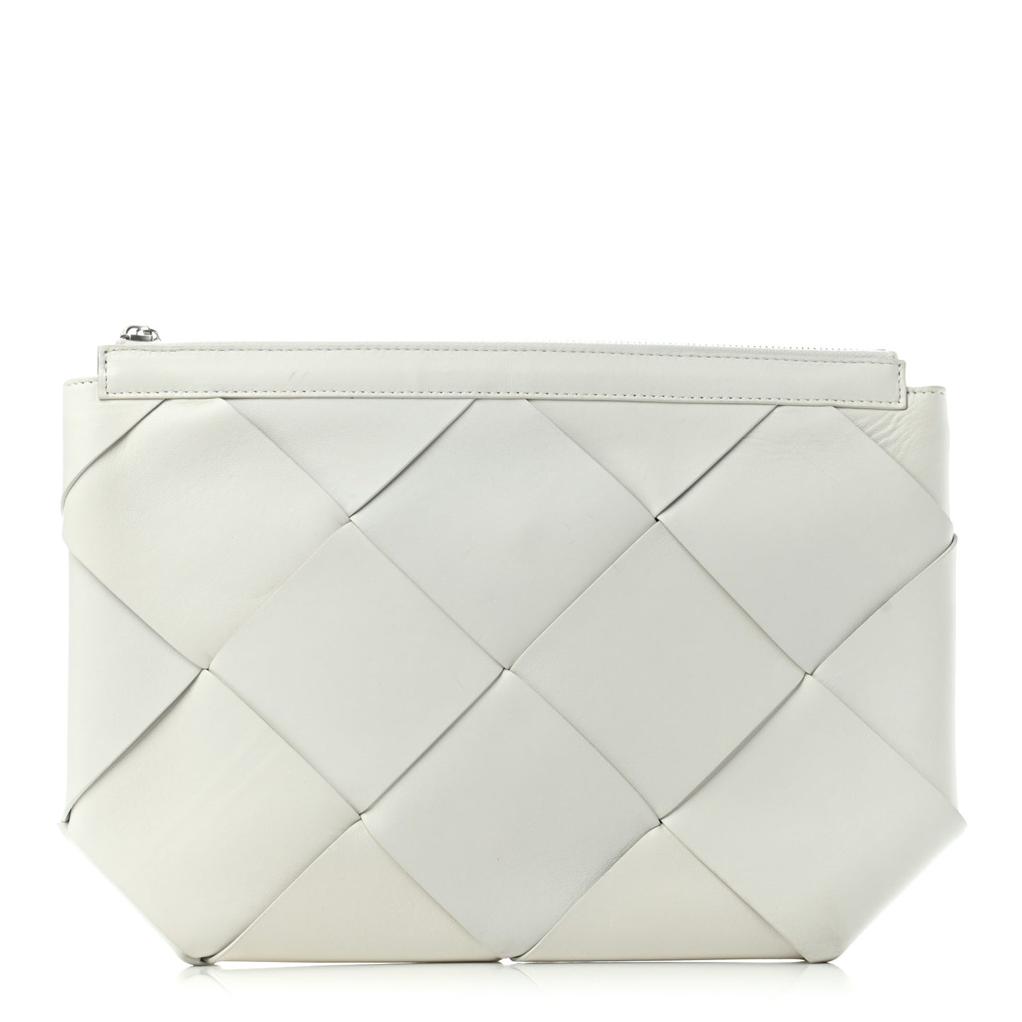 Nappa Maxi Intreccio Woven Pouch Clutch White