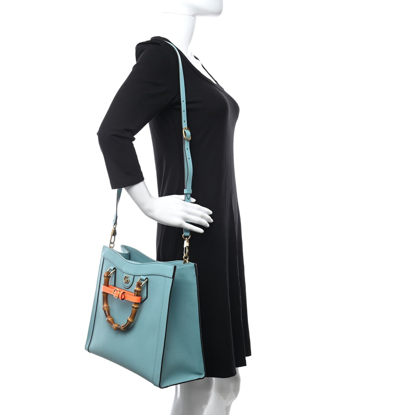 Wonka Grain Calfskin Medium Diana Tote Bag Dusty Azure Orange Fluo