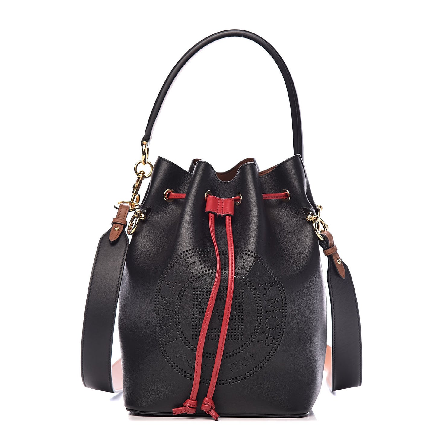 Vitello Grace F is Fendi Stamp Patch Perforated Small Mon Tresor Bucket Bag Black