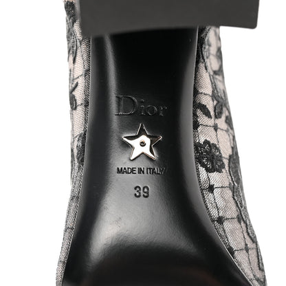 Christian Dior Suede Transparent Mesh Embroidered Roses Naughtily-D Heeled Lace Up Ankle Boots 39 Black 6 of 10