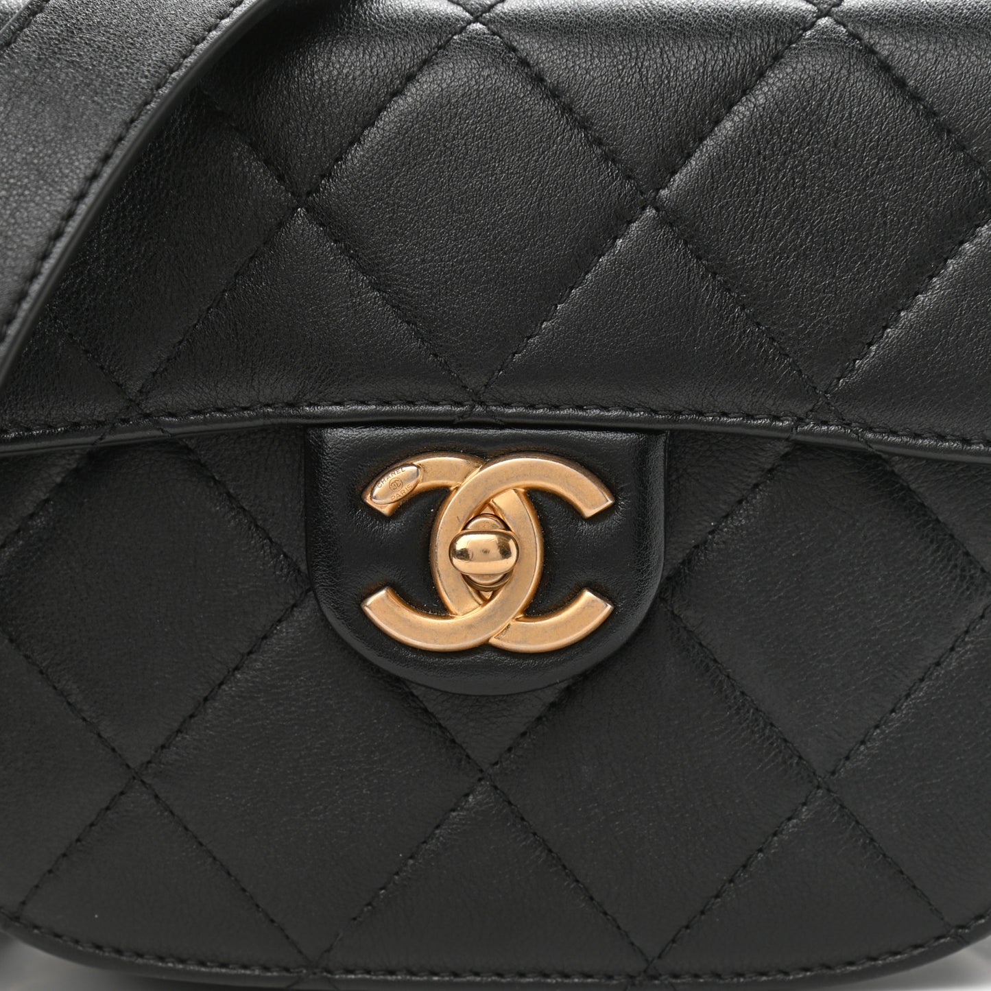 Calfskin Quilted Moon Messenger Black