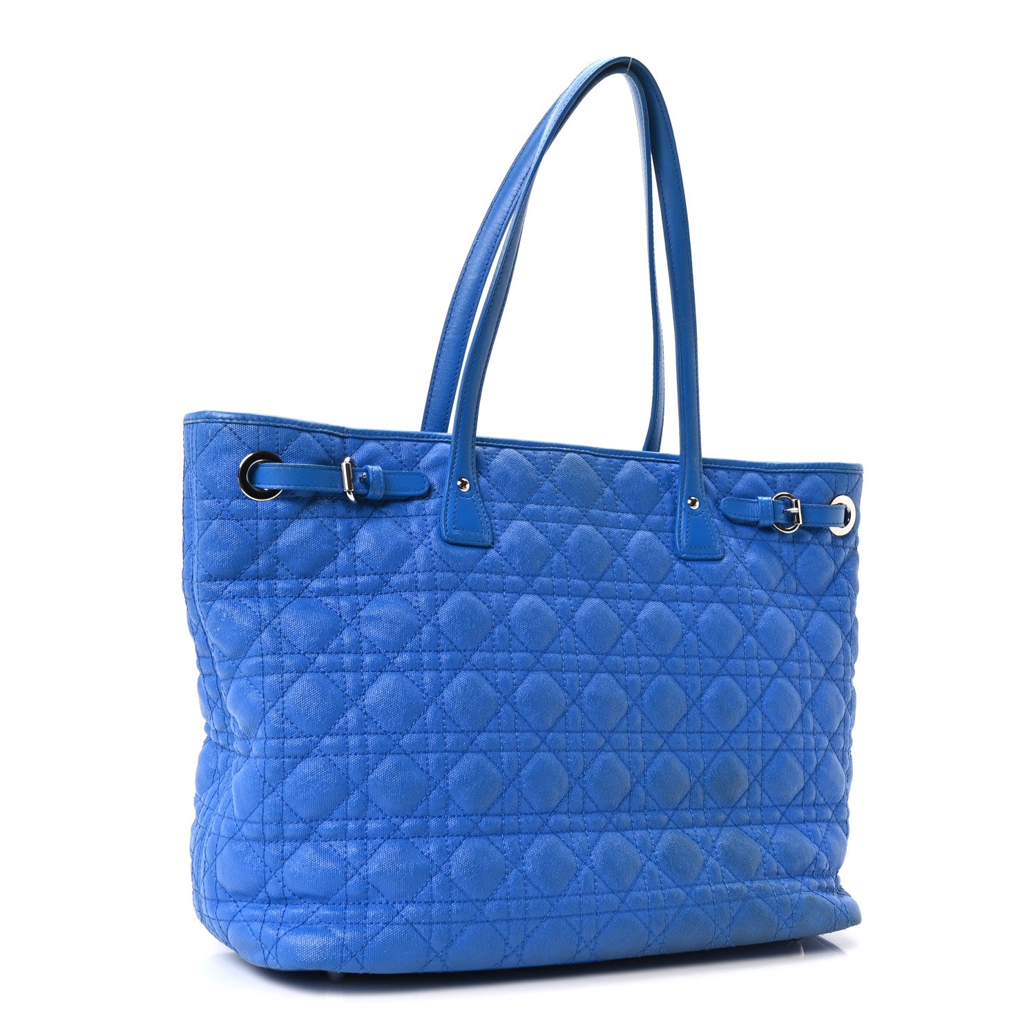 Christian Dior Coated Canvas Cannage Large Panarea Tote Blue 3 of 10