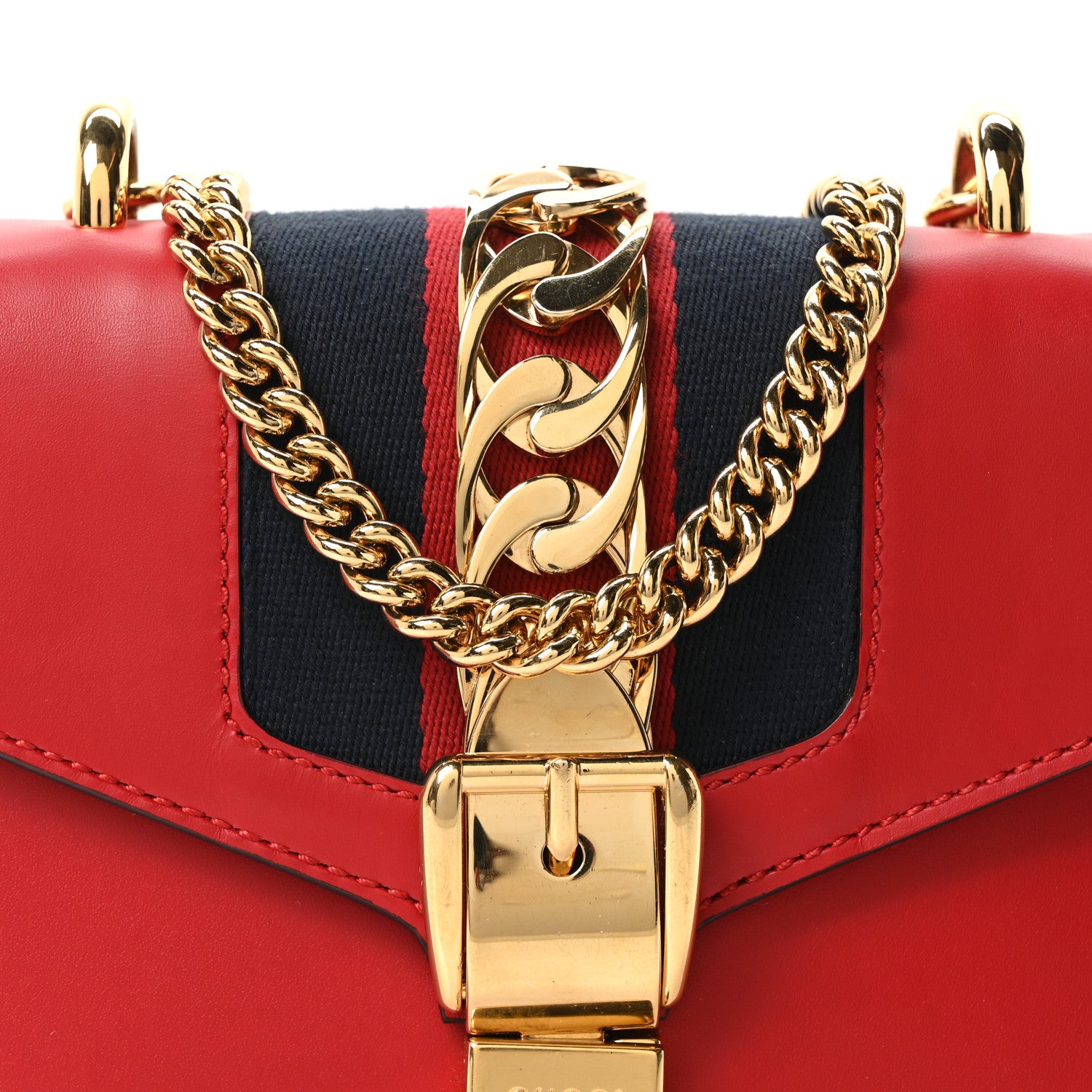 Gucci Calfskin Mini Sylvie Chain Shoulder Bag Hibiscus Red 8 of 10