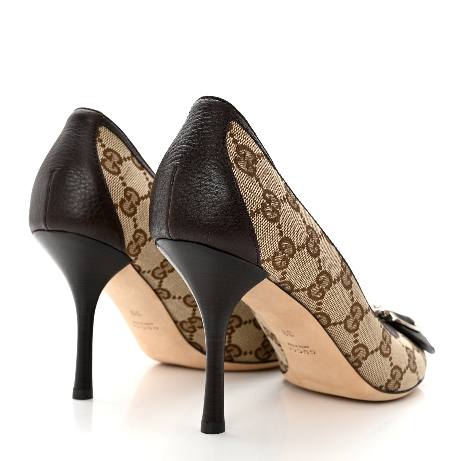 Gucci Monogram Horsebit Horsebit Open Toe Pumps 39 Brown 4 of 10