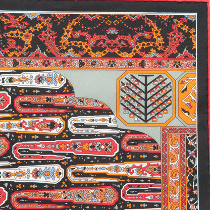 Hermes Silk Gavroche Tapis Persan Zoom Pocket Square Scarf Rouge Orange Black 7 of 7