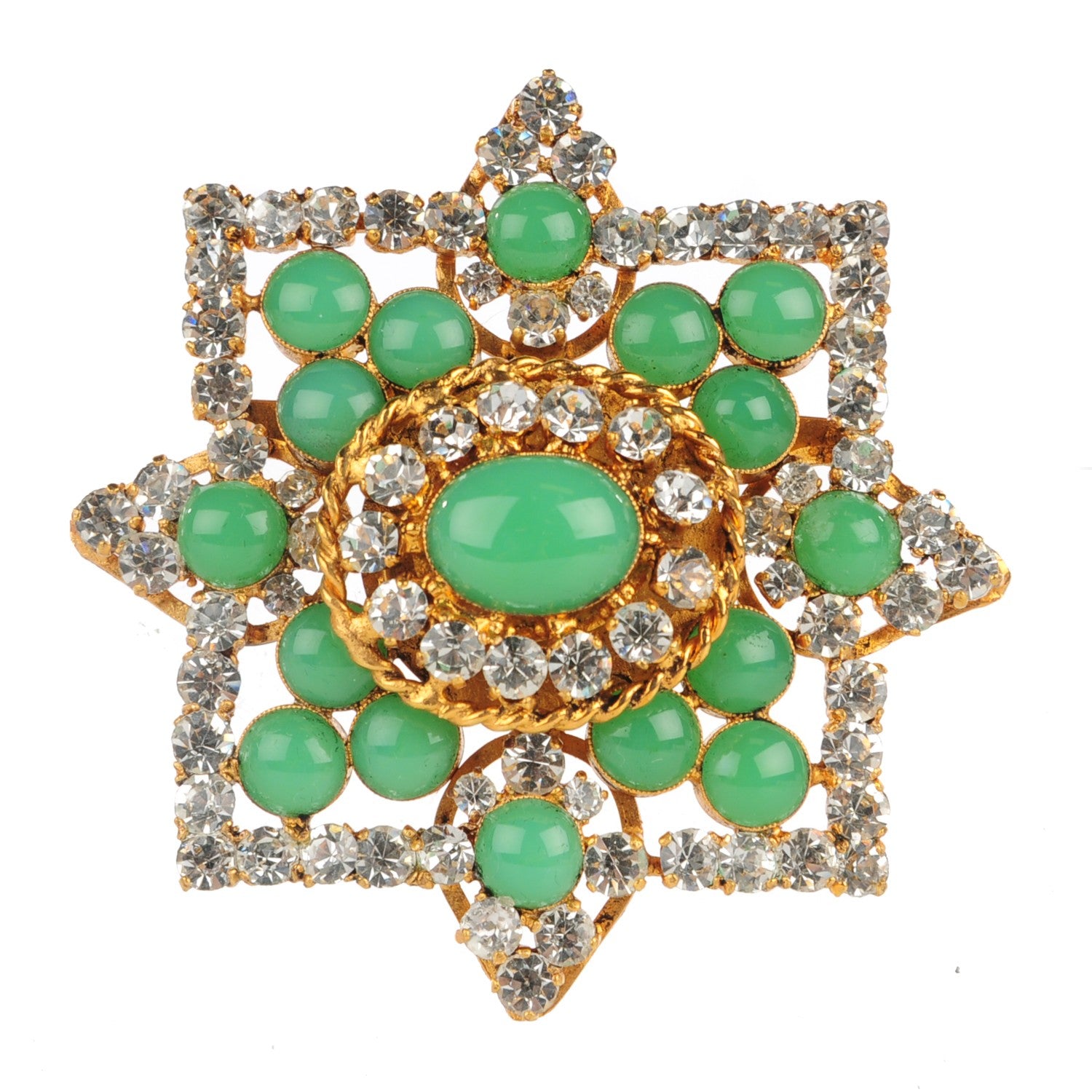 Chanel Resin Crystal Brooch Green Gold 1 of 4