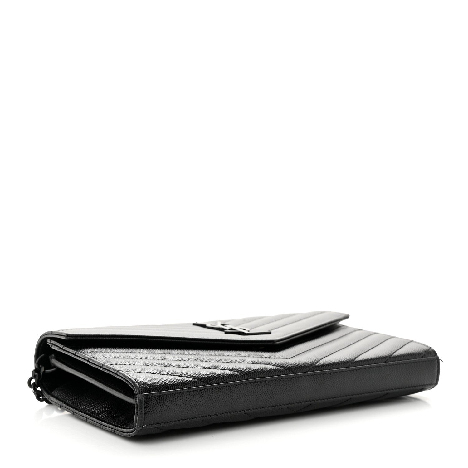 Saint Laurent Grain De Poudre Matelasse Chevron Monogram Monochrome Chain Wallet Black 4 of 12