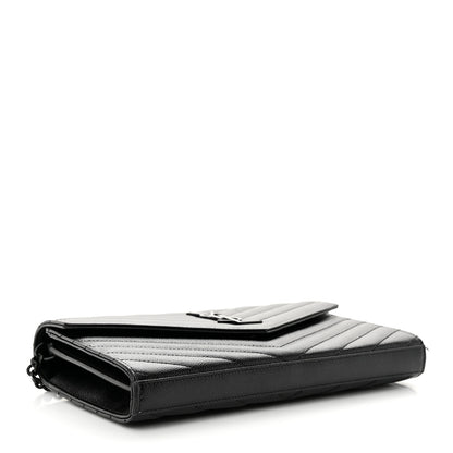 Saint Laurent Grain De Poudre Matelasse Chevron Monogram Monochrome Chain Wallet Black 4 of 12