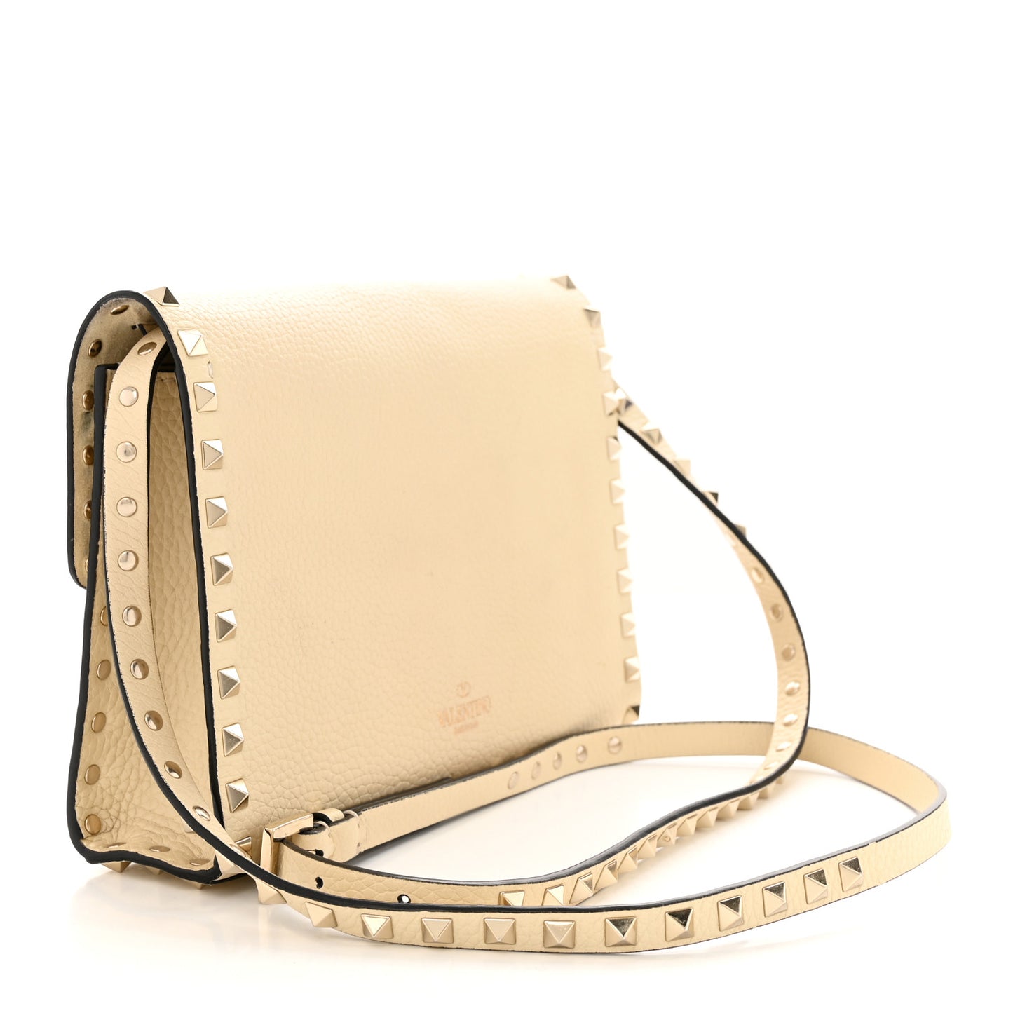 Pebbled Calfskin Medium Rockstud Flip Lock Crossbody Bag Light Ivory