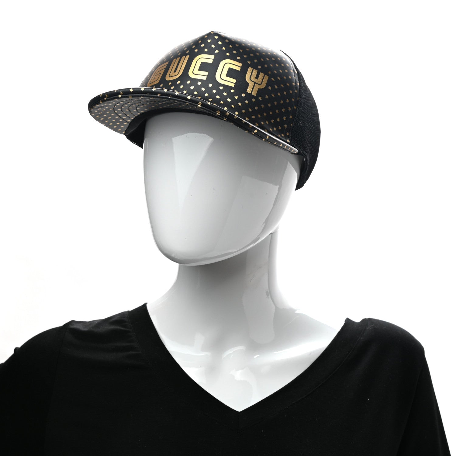 Gucci X SEGA Calfskin GUCCY Stars Baseball Hat M Black Gold 2 of 9