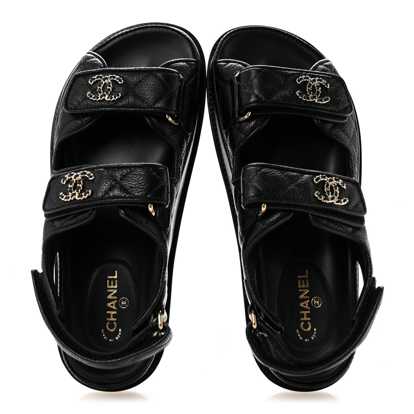 Grained Calfskin Velcro Dad Sandals 36 Black