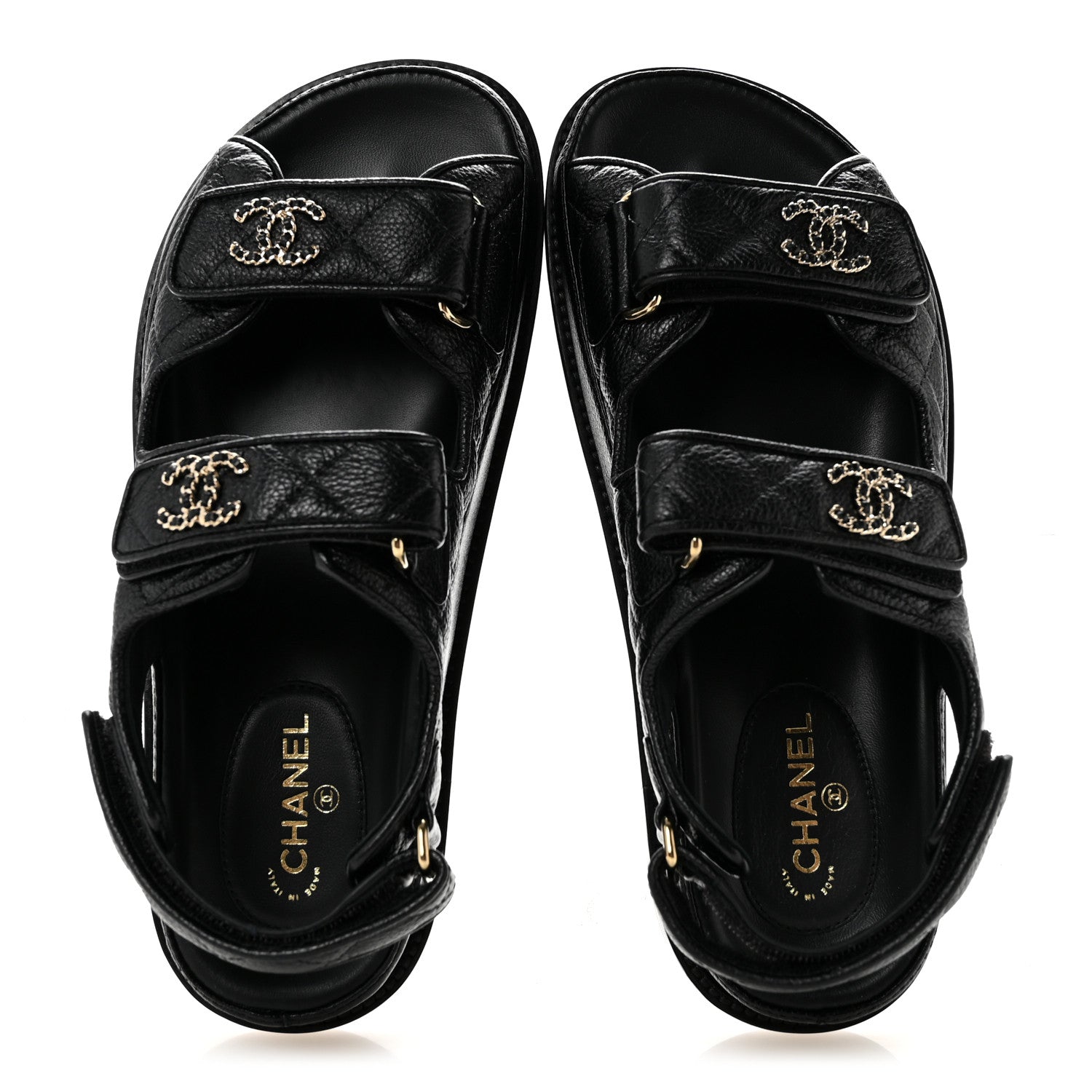 Chanel Grained Calfskin Velcro Dad Sandals 36 Black 2 of 11