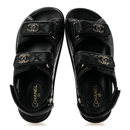 Chanel Grained Calfskin Velcro Dad Sandals 36 Black 2 of 11