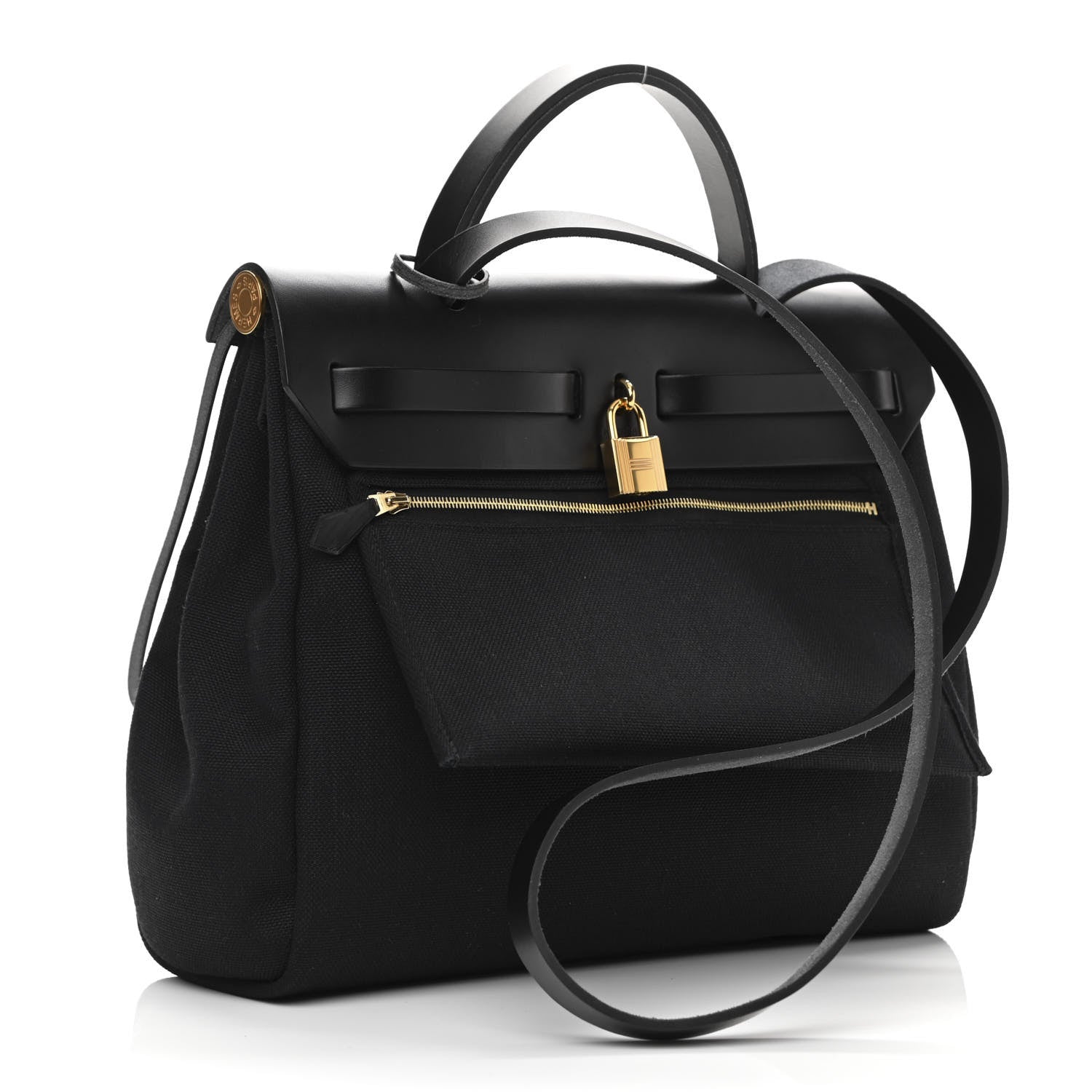 Hermes Military Toile Vache Hunter Herbag Zip Retourne 31 PM Black 4 of 12