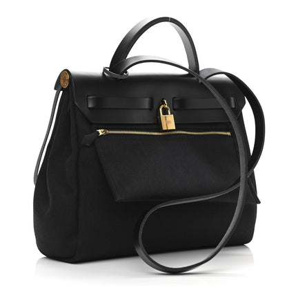 Hermes Military Toile Vache Hunter Herbag Zip Retourne 31 PM Black 4 of 12