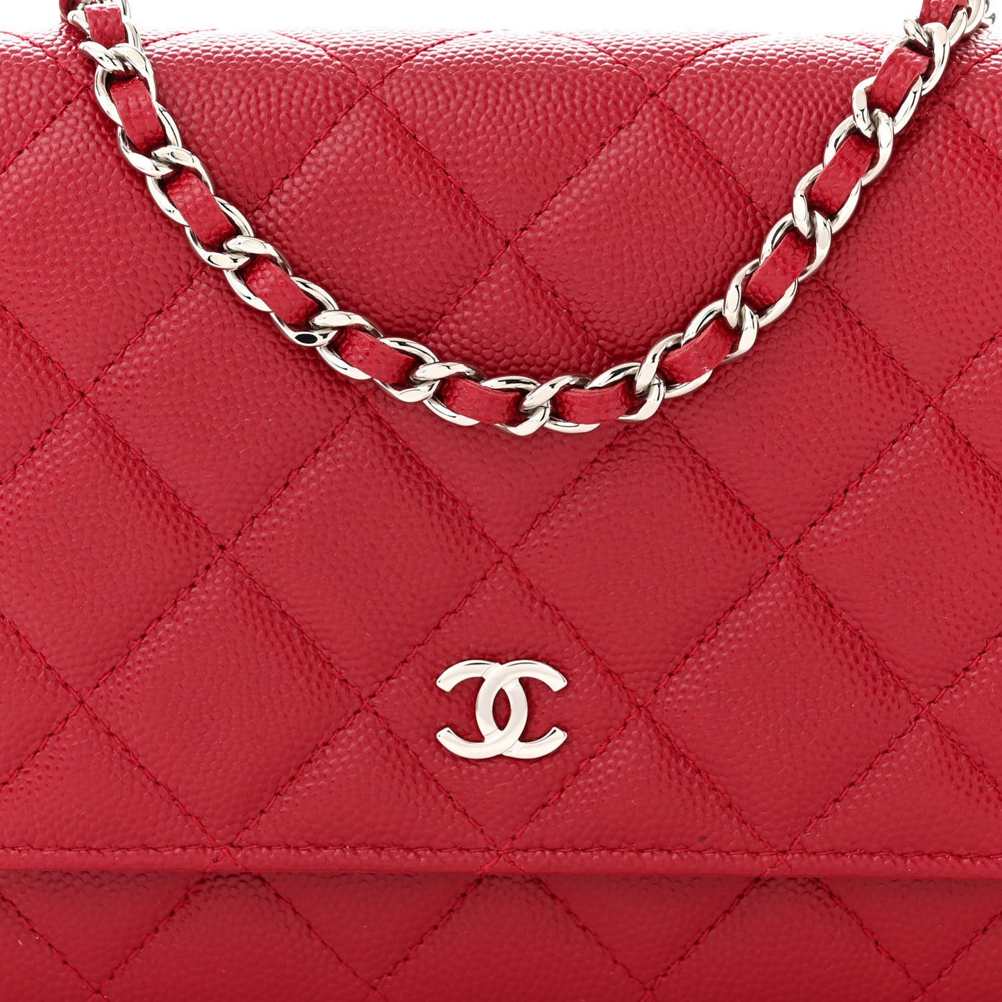 Caviar Quilted Wallet on Chain WOC Dark Red