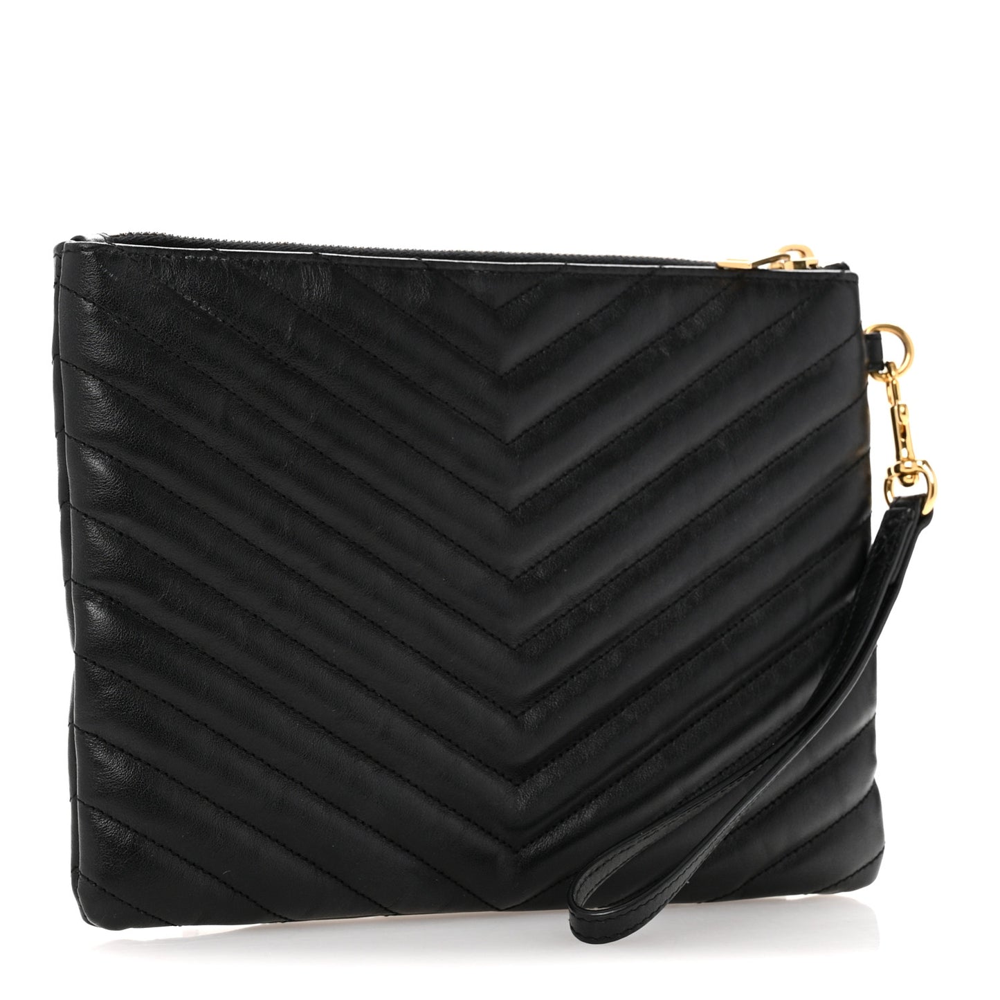 Calfskin Matelasse Chevron Monogram A5 Wristlet Black