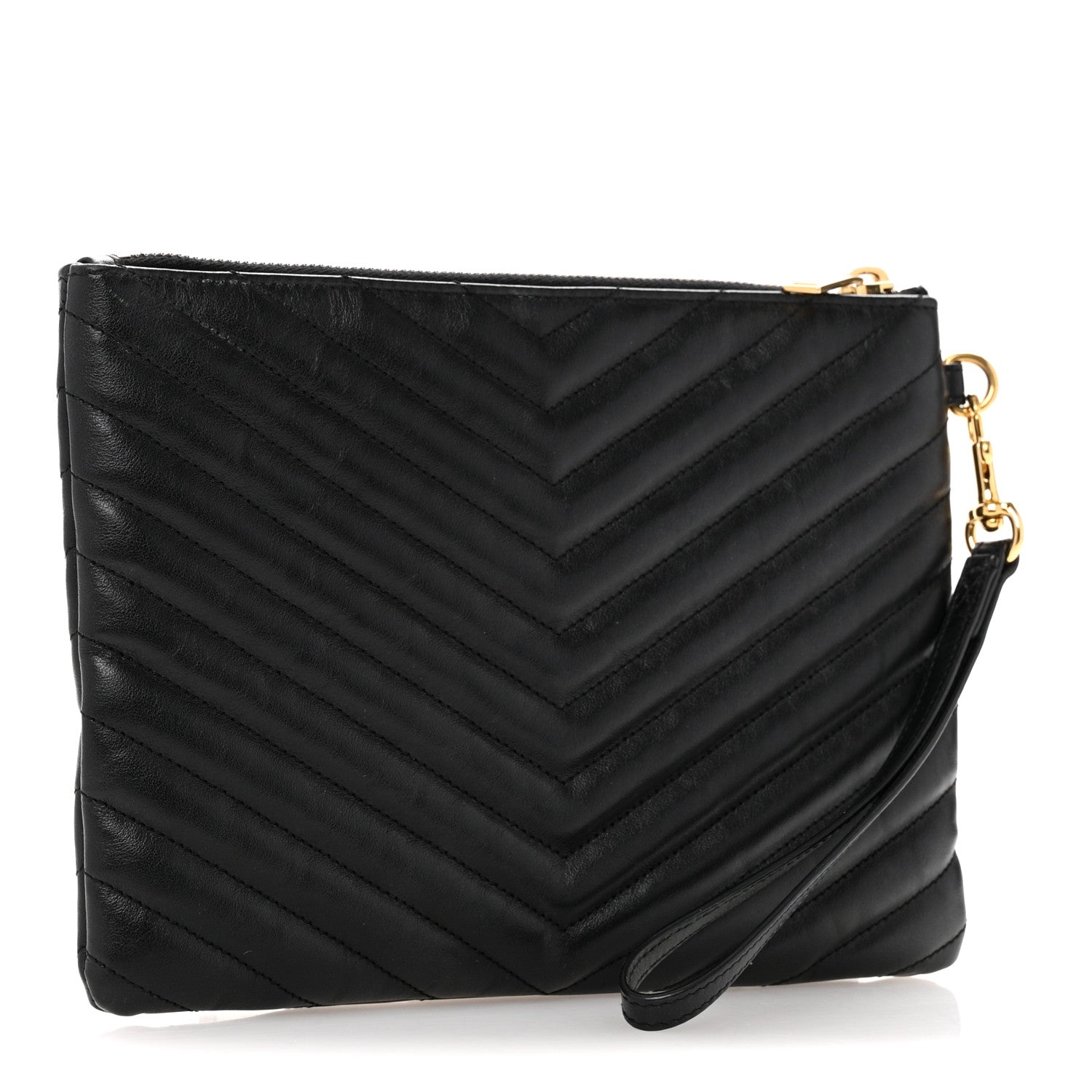 Saint Laurent Calfskin Matelasse Chevron Monogram A5 Wristlet Black 3 of 11