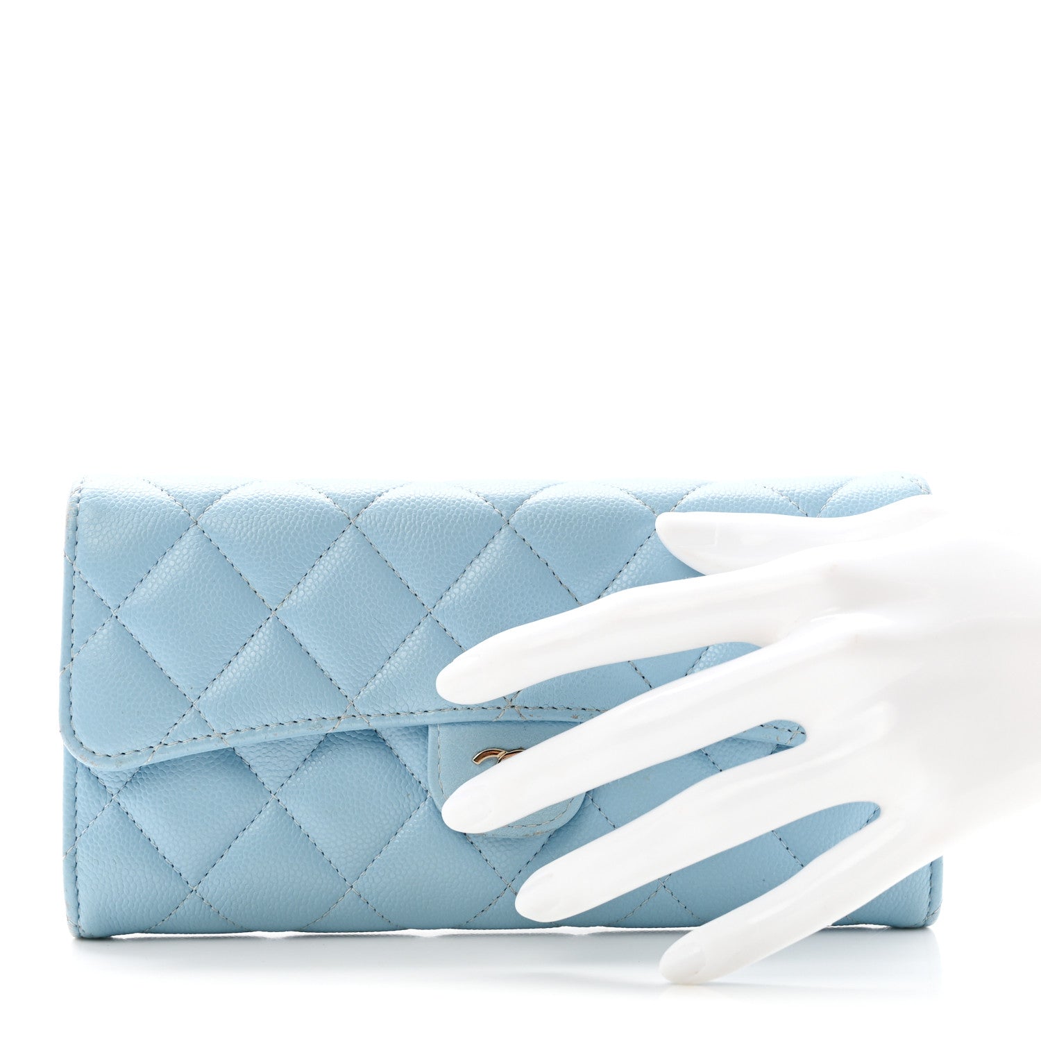 Chanel Caviar Quilted Large Gusset Flap Wallet Light Blue 2 of 10