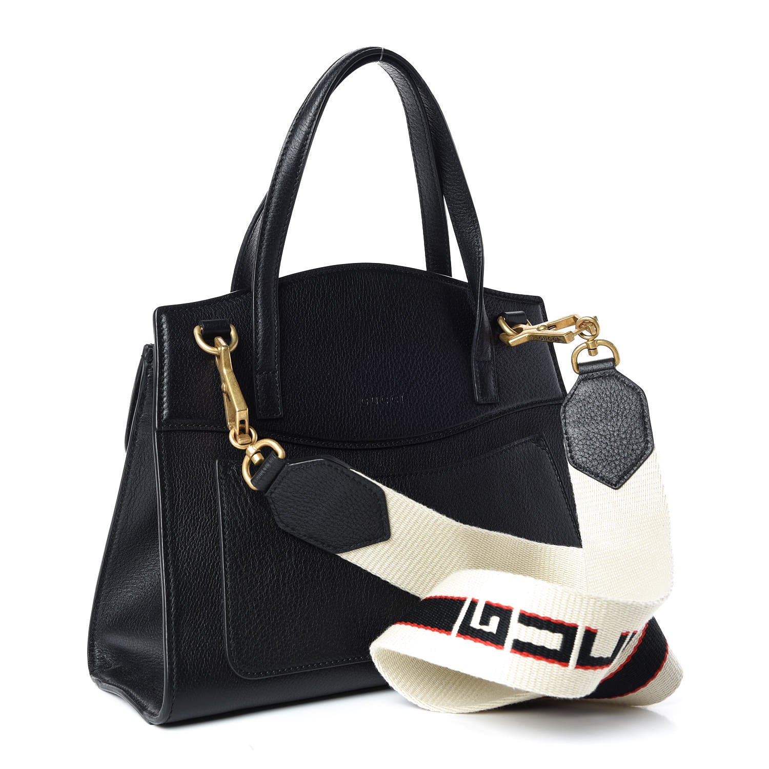 Gucci Grained Calfskin Web Crystal Butterfly Stripe Medium Totem Top Handle Bag Black 4 of 13