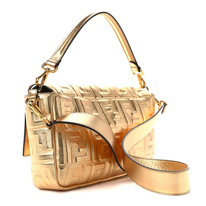 Fendi Vitello Catalan Mirror FF 1974 Embossed Large Baguette Gold 3 of 12