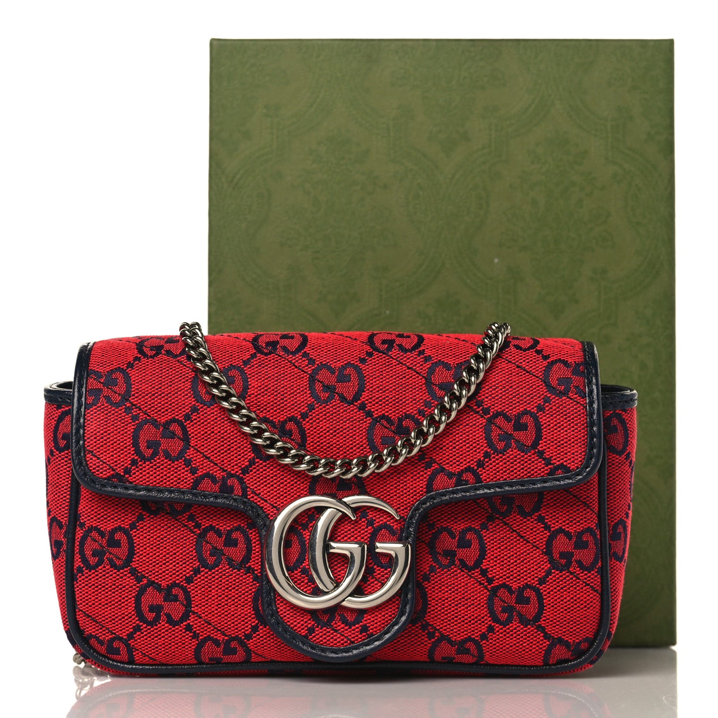 Monogram Multicolor Matelasse Diagonal Super Mini GG Marmont Shoulder Bag Red Blue
