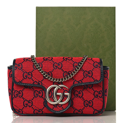 Gucci Monogram Multicolor Matelasse Diagonal Super Mini GG Marmont Shoulder Bag Red Blue 9 of 9