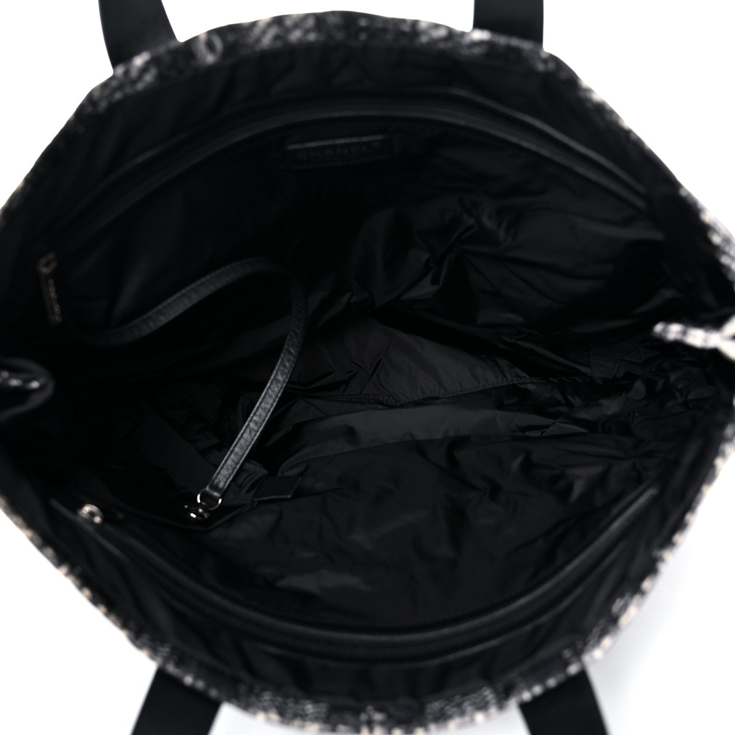 Chanel Lambskin Nylon Tweed Printed Tote Black White 5 of 11