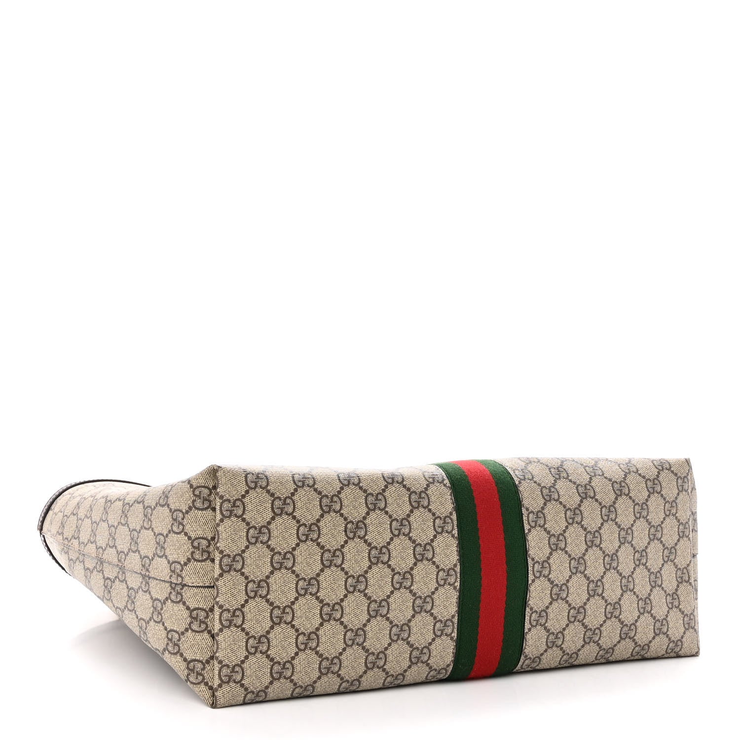 Gucci GG Supreme Monogram Textured Calfskin Web Medium Ophidia Shopping Tote Beige Ebony New Acero 4 of 9