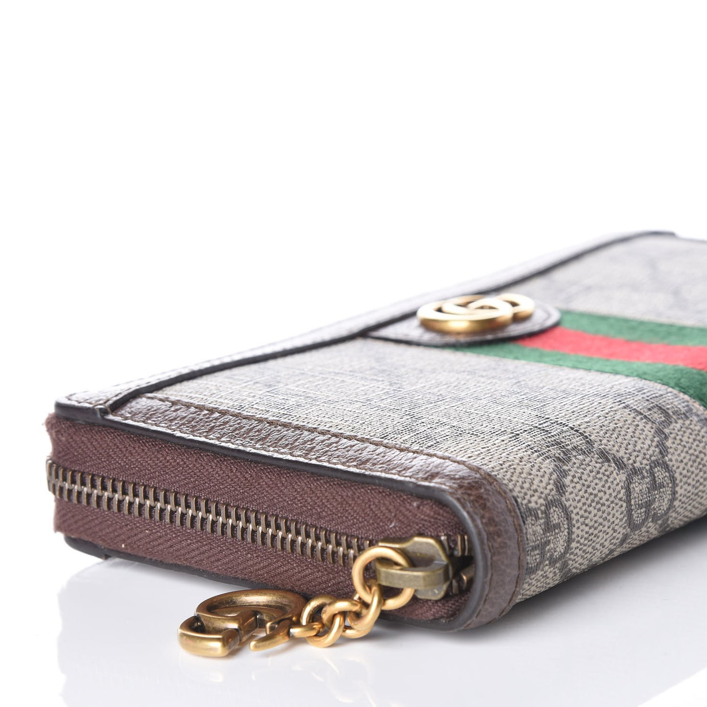 GG Supreme Monogram Web Ophidia Zip Around Wallet Brown
