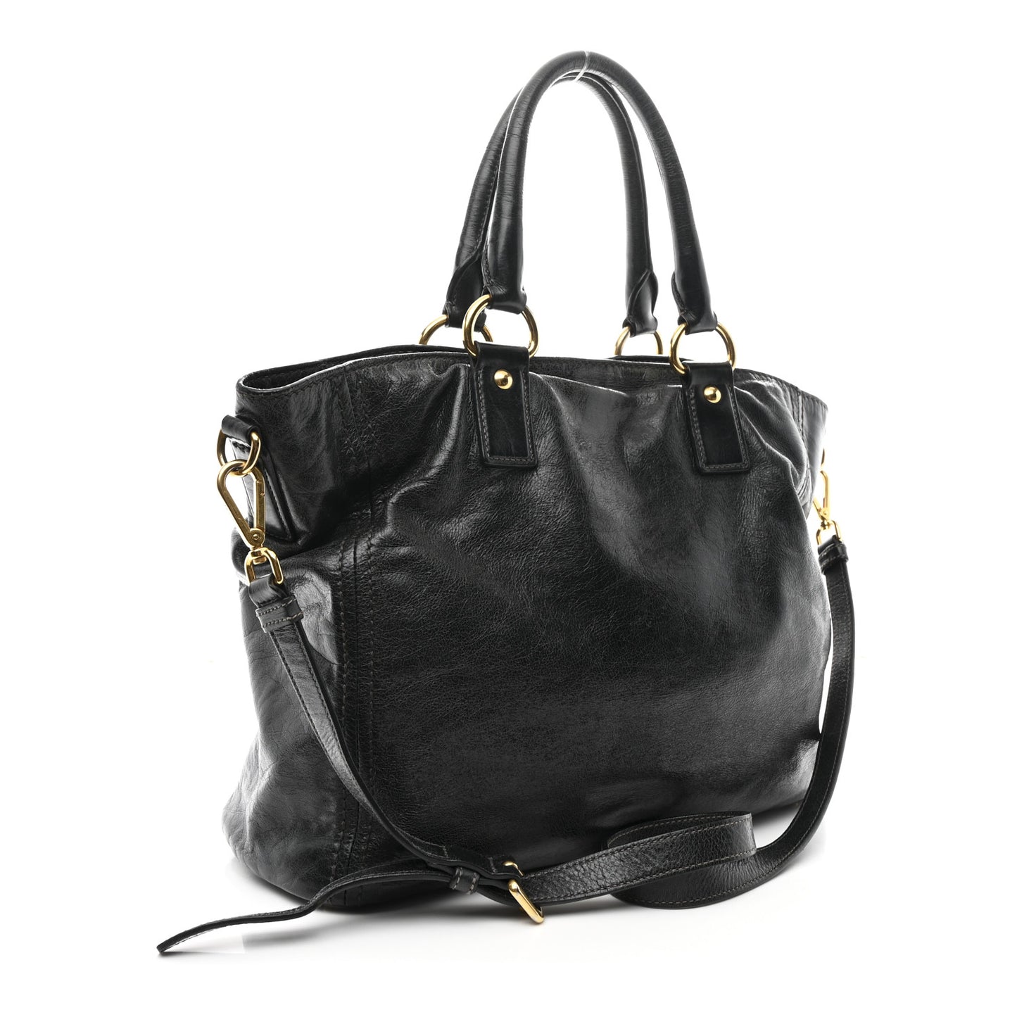 Vitello Shine Shopping Satchel Dark Green