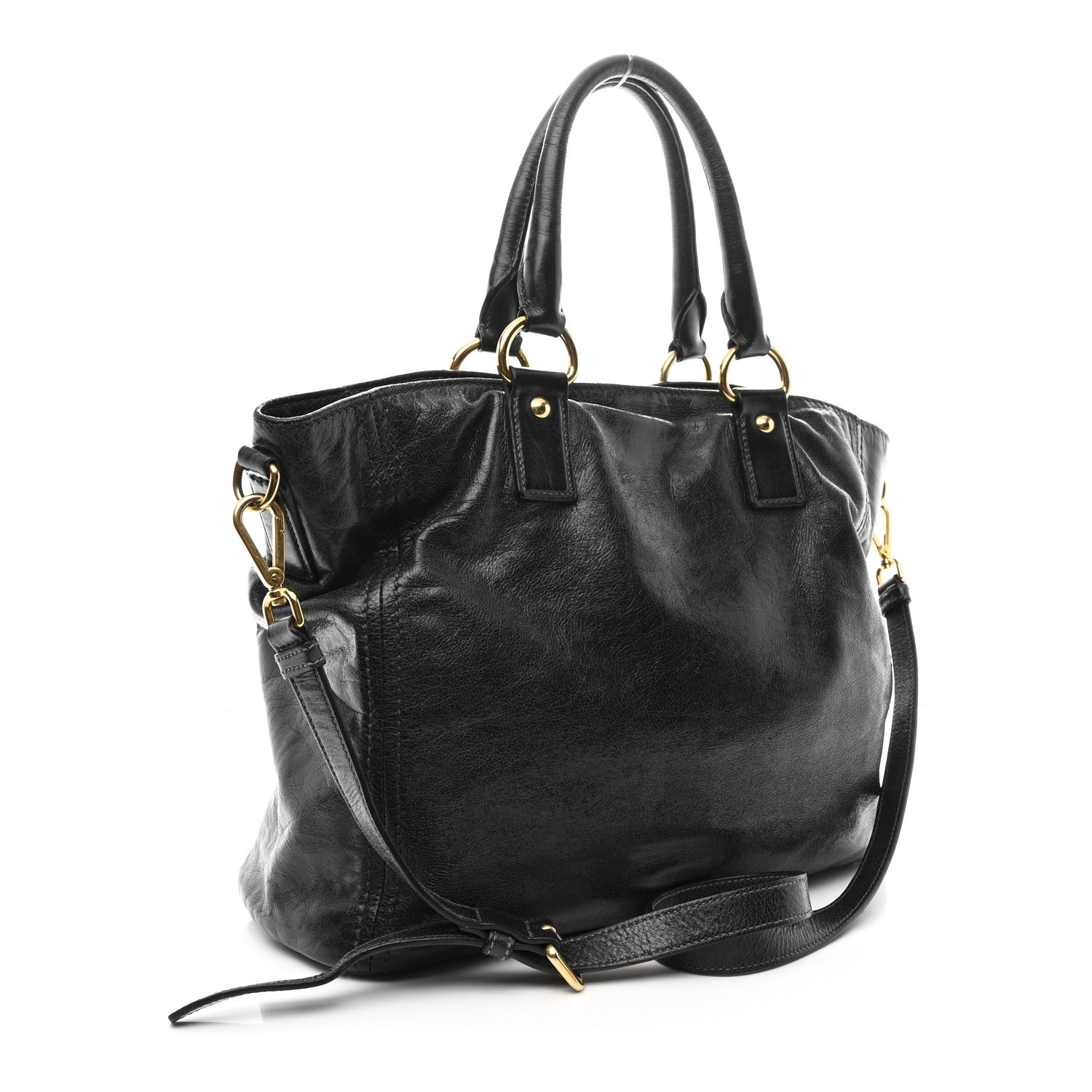 Prada Vitello Shine Shopping Satchel Dark Green 3 of 13