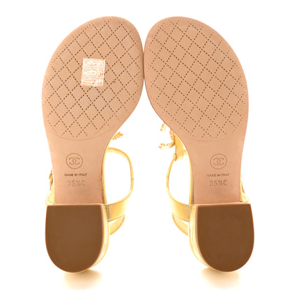 Chanel Laminated Lambskin Quilted CC Pearl Thong Sandals 35.5 Gold 5 of 8