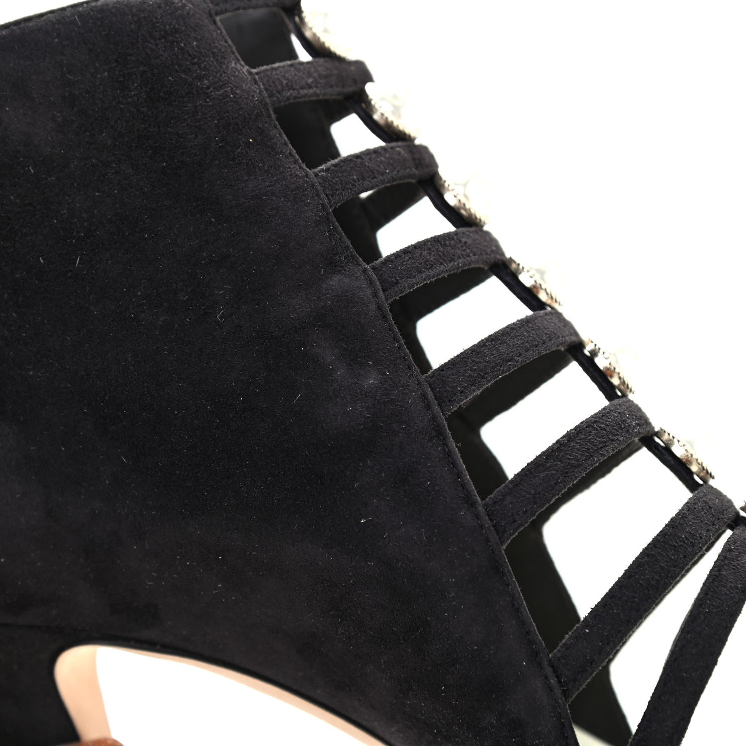 Chanel Suede Pearl Open Toe Caged Ankle Boots 39.5 Dark Grey 8 of 9